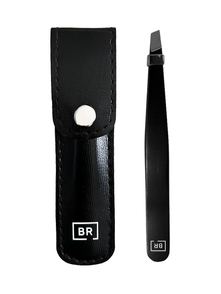 [BEAUTY RELIGION] Пинцет скошенный в чехле ЧЁРНЫЙ Bevel-edged tweezers in carrying case black, 1 шт*уп