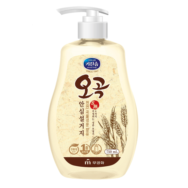 [MUKUNGHWA КОРЕЯ] Увлажняющее средство для мытья посуды, овощей и фруктов в холодной воде "5 злаков" (с ароматом злаков) 750 мл